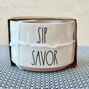 Rae Dunn SIP & SAVOR Set of 2 Pet Food Water Ceramic Bowls NEW!!